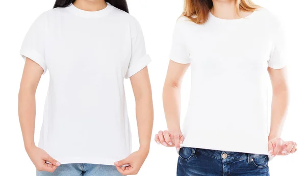 Tişört Takımı Tişörtlü Kadın Beyaz Arka Planda Izole Edilmiş — Stok fotoğraf