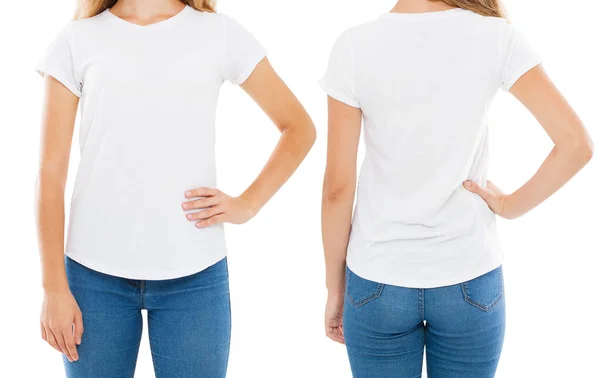Γυναίκα Shirt Απομονώνονται Λευκό Φόντο Μπροστά Πίσω — Φωτογραφία Αρχείου