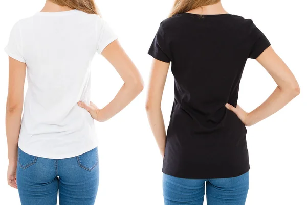 Kırpılmış Görüntü Görüntüsü Beyaz Siyah Tişörtlü Kadın Izole Edilmiş Shirt — Stok fotoğraf