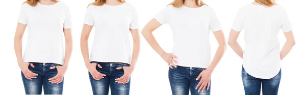 Mulher Shirt Frente Costas Vistas Isoladas Fundo Branco Imagem Cortada — Fotografia de Stock