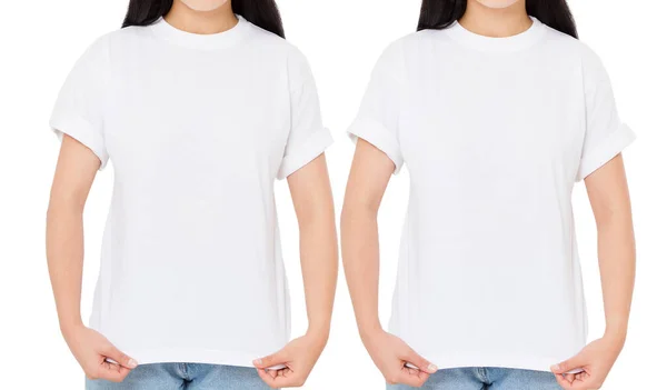 Női Póló Készlet Két Első Megtekintés Póló Elszigetelt Fehér Lány — Stock Fotó