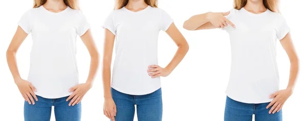 Vrouw Shirt Set Voorzijde Uitzicht Shirt Geïsoleerd Wit Tshirt Collage — Stockfoto