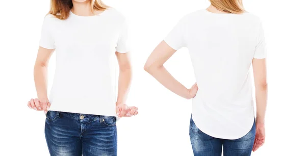 Donna Shirt Isolata Sfondo Bianco Davanti Dietro — Foto Stock