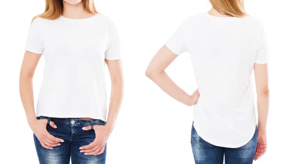 Verano Conjunto Camisetas Aisladas Blanco Mujer Señaló Camiseta Punto Chica — Foto de Stock