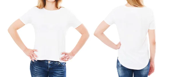 Frente Espalda Vistas Camiseta Aislada Sobre Fondo Blanco Camiseta Collage — Foto de Stock