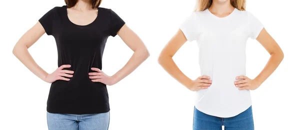 Shirt Design People Concept Close Young Two Woman Shirt Blank — Stock Photo, Image