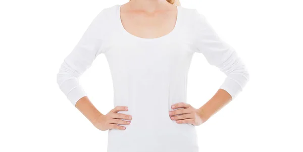 Bijgesneden Afbeelding Van Wit Shirt Mock Witte Achtergrond — Stockfoto