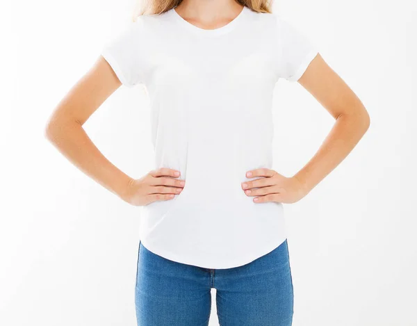 Joven Sexy Mujer Caucásica Blanco Camiseta Diseño Camisetas Concepto Personas — Foto de Stock