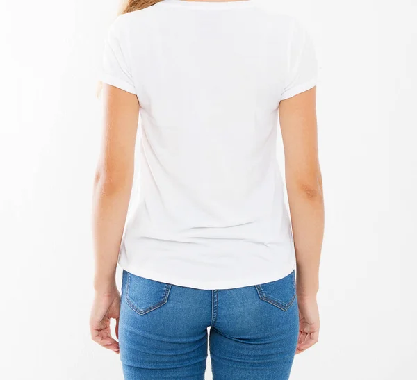 Rückseite Hübsches Mädchen Weißen Shirt Shirt Design Und Menschen Konzept — Stockfoto