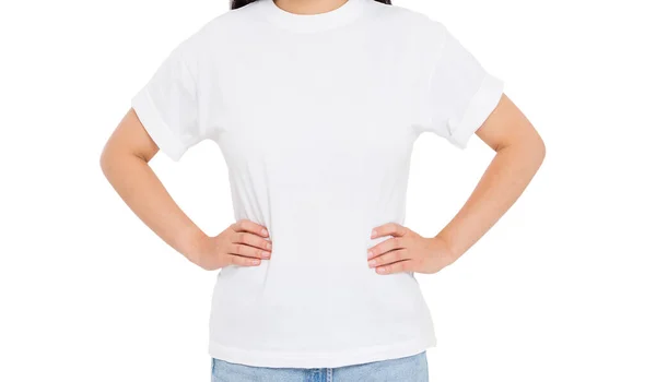 Camiseta Blanca Simulacro Arriba Aislado Sobre Fondo Blanco —  Fotos de Stock