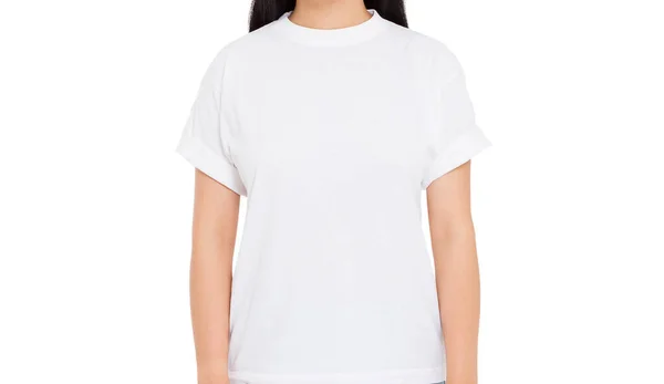 Corpo Menina Branco Camisa Mockup Isolado — Fotografia de Stock