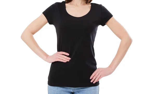 Shirt Design Concept Beautiful Woman Blank Black Shirt — Stock Photo, Image