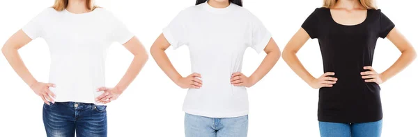 Donna Shirt Bianca Nera Isolata Fondo Bianco Collage Tshirt — Foto Stock