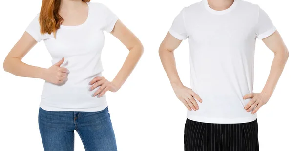 Jeunes Couples Corps Dans Les Mêmes Vêtements Sur Fond Blanc — Photo