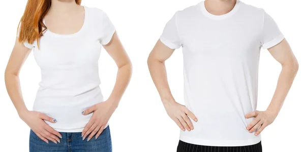 Man Vrouw Wit Shirt Close Geïsoleerd Een Wit Geïsoleerd Tshirt — Stockfoto