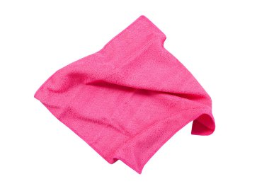 Pembe katlanmış peçete üst görünümü beyaz arkaplanda izole edilmiş