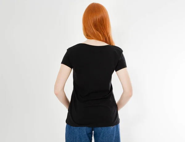 Design Shirt Vista Posteriore Concetto Persone Felici Sorridente Donna Capelli — Foto Stock