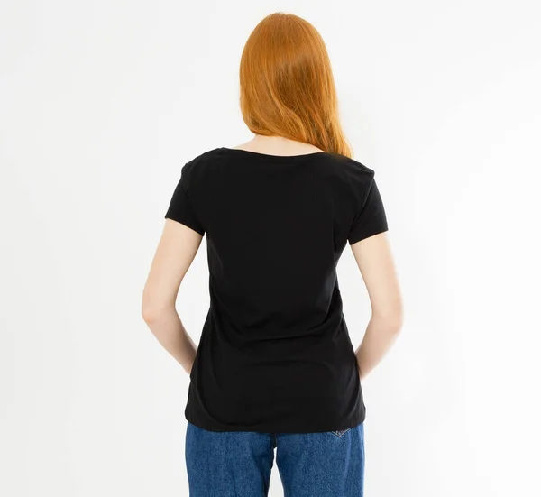 Design Shirt Vista Posteriore Concetto Persone Felici Sorridente Donna Capelli — Foto Stock