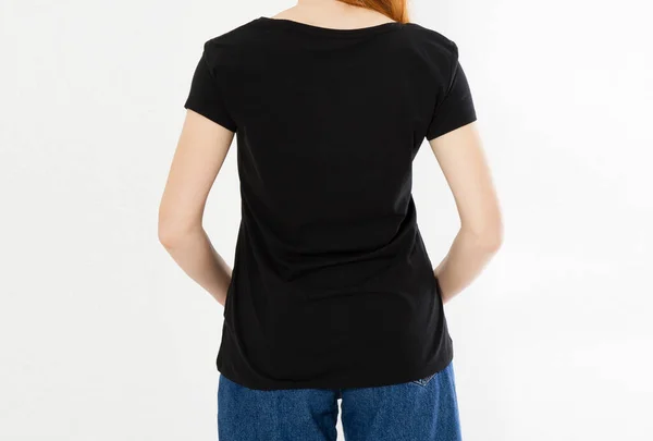 Volver Ver Diseño Camiseta Feliz Concepto Gente Sonriente Mujer Pelo — Foto de Stock