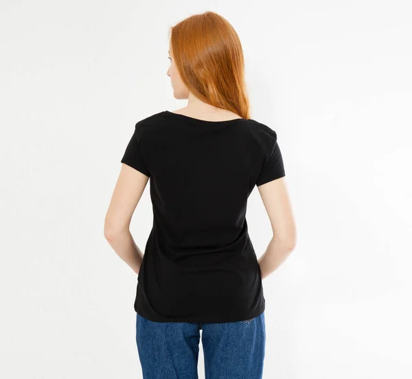 Volver Ver Diseño Camiseta Feliz Concepto Gente Sonriente Mujer Pelo — Foto de Stock
