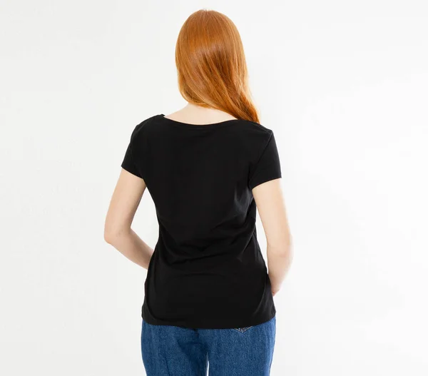 Design Shirt Vista Posteriore Concetto Persone Felici Sorridente Donna Capelli — Foto Stock