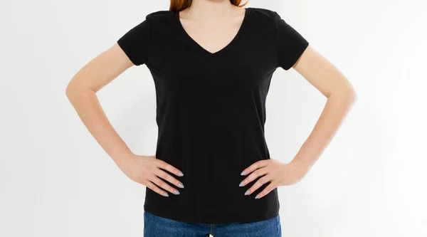 Girl Stylish Black Shirt Isolated White Background Copy Space Blank — Stock Photo, Image