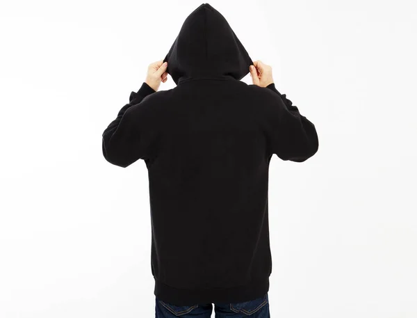 Rear View Hooded Male Person Isolated White Background Copy Space — Stock Photo, Image