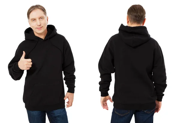 Middelbare Leeftijd Man Zwarte Sweatshirt Template Geïsoleerd Mannelijke Sweatshirts Met — Stockfoto