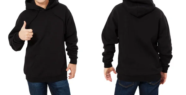 Man Svart Tröja Mall Isolerad Man Svarta Sweatshirts Som Med — Stockfoto