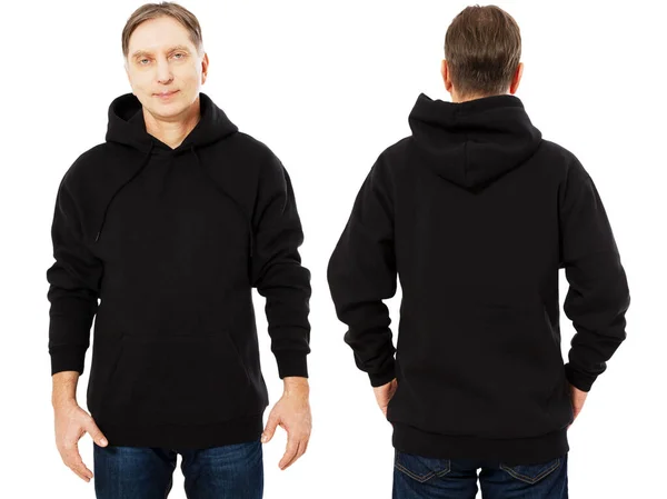 Muž Hoody Set Černý Hoody Přední Zadní Pohled Kapuce Maketa — Stock fotografie