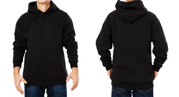 Hombre Conjunto Sudadera Con Capucha Negro Frente Con Capucha Vista — Foto de Stock