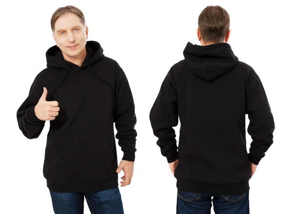 Man Hoody Set Zwarte Hoody Voor Achteraanzicht Capuchon Model Lege — Stockfoto