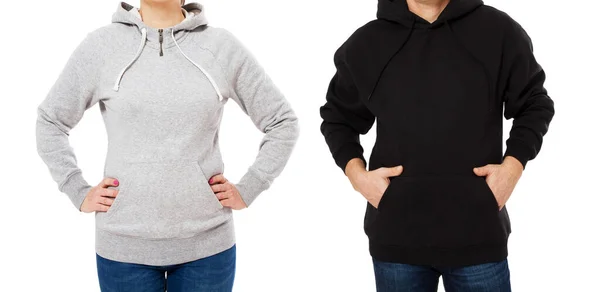 Sudadera Gris Maqueta Sudadera Con Capucha Negra Maqueta Mujer Hombre — Foto de Stock