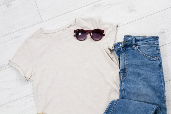 Camiseta Mock Shirt Vista Superior Close Shirt Mock Flat Lay — Fotografia de Stock