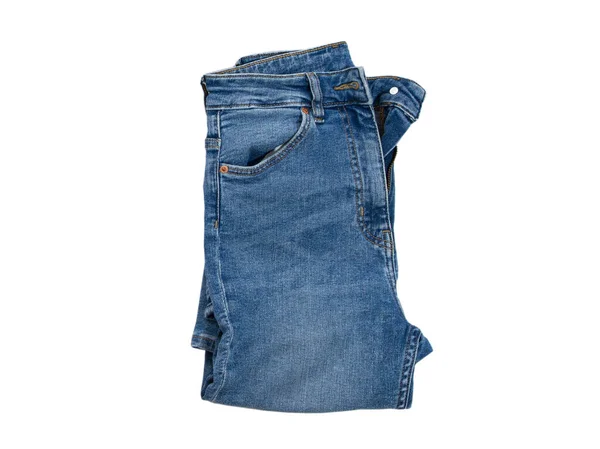 Jeans Aus Nächster Nähe Blaue Stylische Jeans Isoliert Auf Weißem — Stockfoto