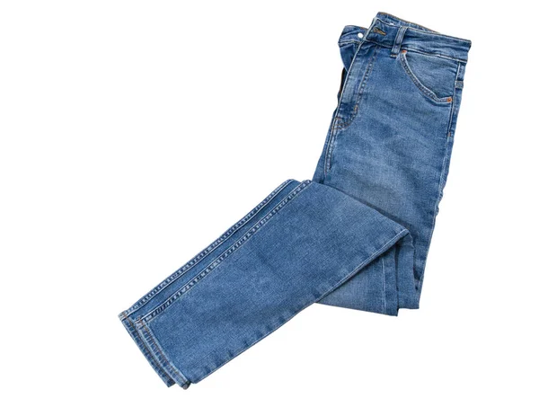Män Kvinnor Jeans Isolerade Vikta Trendiga Snygga Manliga Kvinnliga Blå — Stockfoto