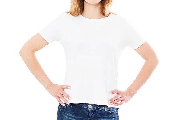 Menina Camisa Branca Simular Isolado Sobre Fundo Branco — Fotografia de Stock