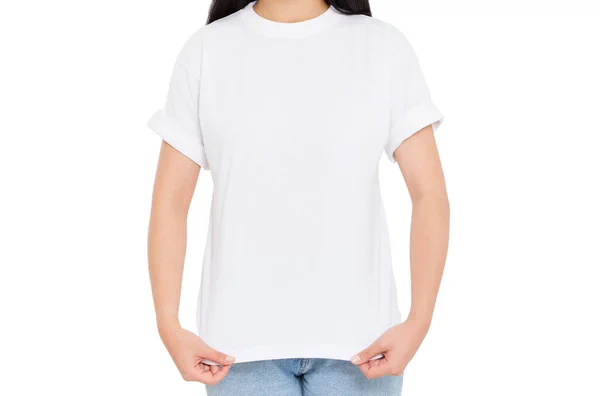 Shirt Mockup Elszigetelt Fehér Elszigetelt Póló Közelről — Stock Fotó