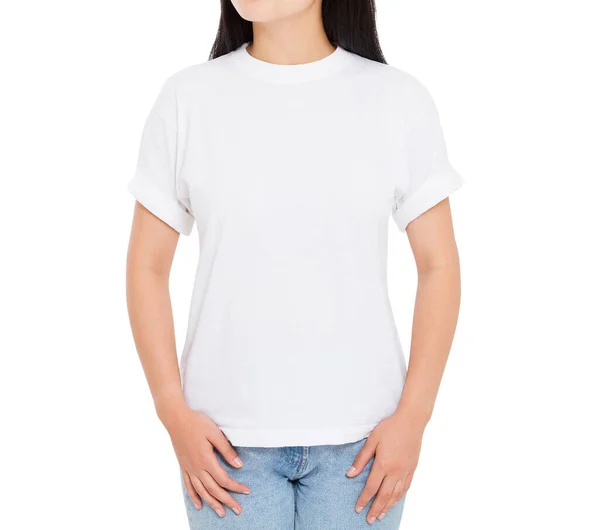 Asiatische Mädchen Weißem Leerem Shirt Isoliert Auf Weißem Hintergrund Frau — Stockfoto