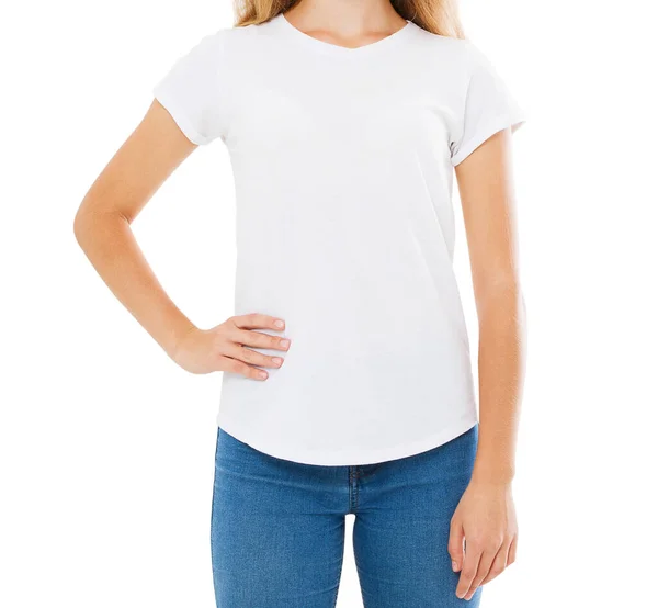 Feminino Tshirt Mockup Isolado Fundo Branco — Fotografia de Stock