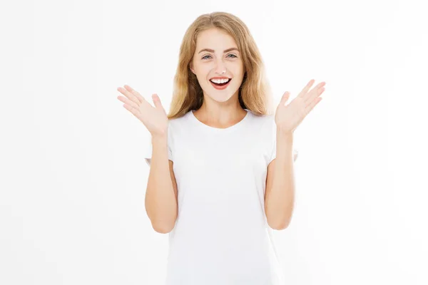 Wow Effect Surprised Shocked Excited Caucasian Woman Wow Face Isolated — Stock Photo, Image