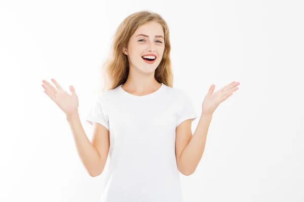 Wow Effect Surprised Shocked Excited Caucasian Woman Wow Face Isolated — Stock Photo, Image