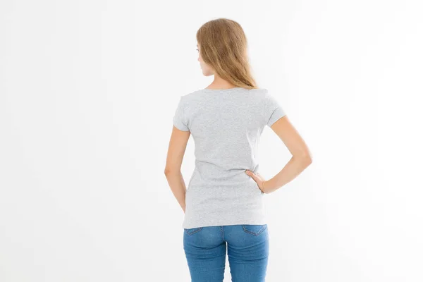 Woman Template Blank Shirt Isolated White Background Back View Mock — Stock Photo, Image
