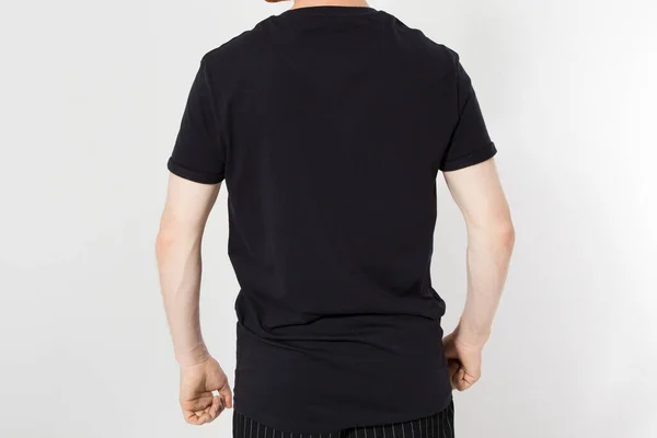 Achteraanzicht Close Van Man Blanco Shirt Zwart Shirt Blanke Man — Stockfoto