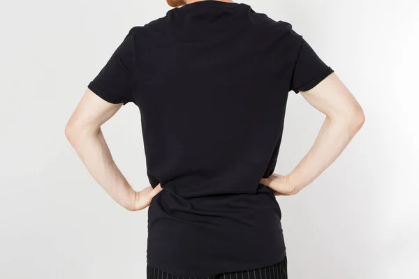 Nahaufnahme Eines Mannes Leerem Schwarzen Shirt Nahaufnahme Shirt Attrappe — Stockfoto