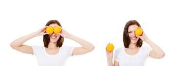 Güzel kızı portakala çevir. Güzellik, kozmetik ve moda konsepti.