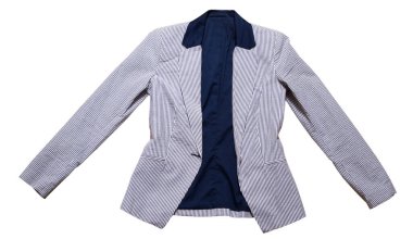 Açık mavi takım elbise beyaz arka planda izole, takım elbise ceket ve pantolon, beyaz üzerine izole.