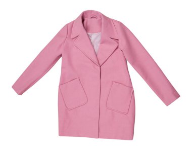 Pembe yün kadın ceketi beyaz arka planda, beyaz, kadın stili pembe cekette izole edilmiş.