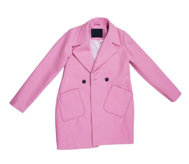 Pembe yün kadın ceketi beyaz arka planda, beyaz, kadın stili pembe cekette izole edilmiş.