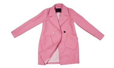Pembe yün kadın ceketi beyaz arka planda, beyaz, kadın stili pembe cekette izole edilmiş.